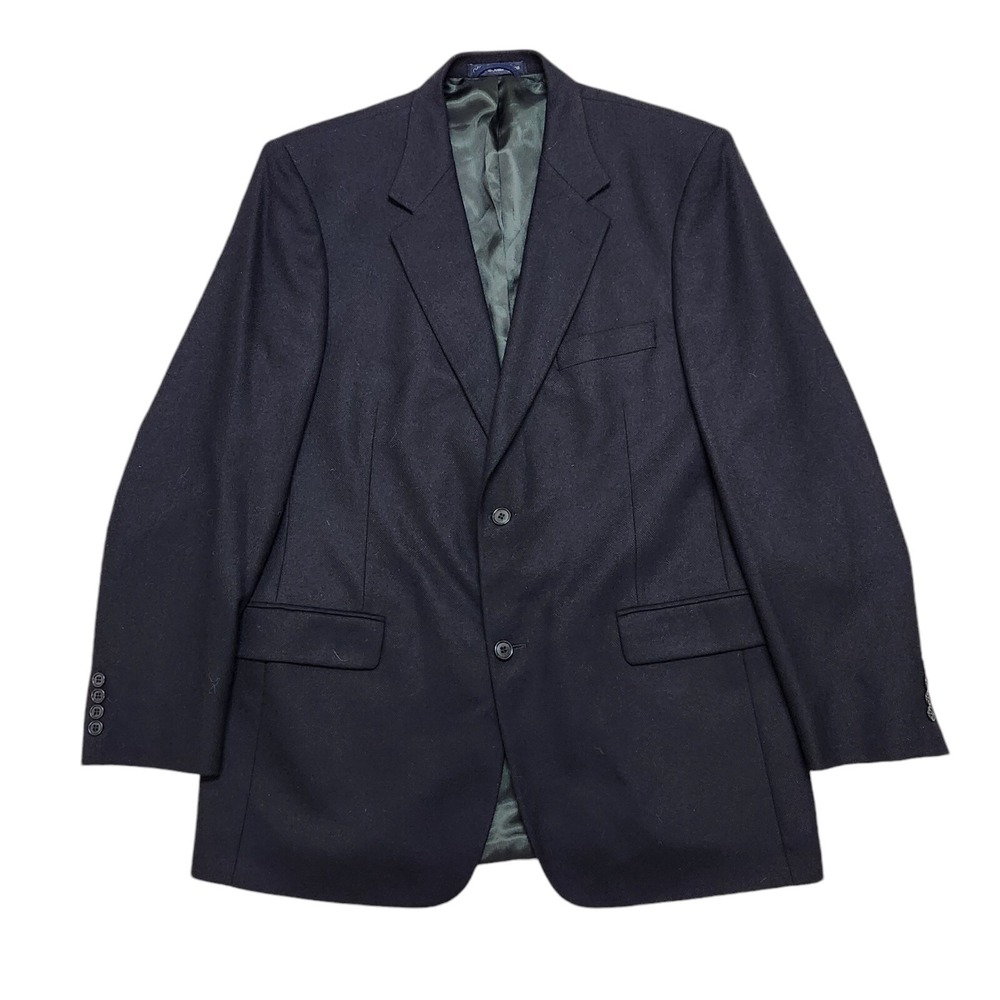 Oak Creek Men's 42L Flannel Sport Coat Blazer Two Button Navy Blue Lambs Wool